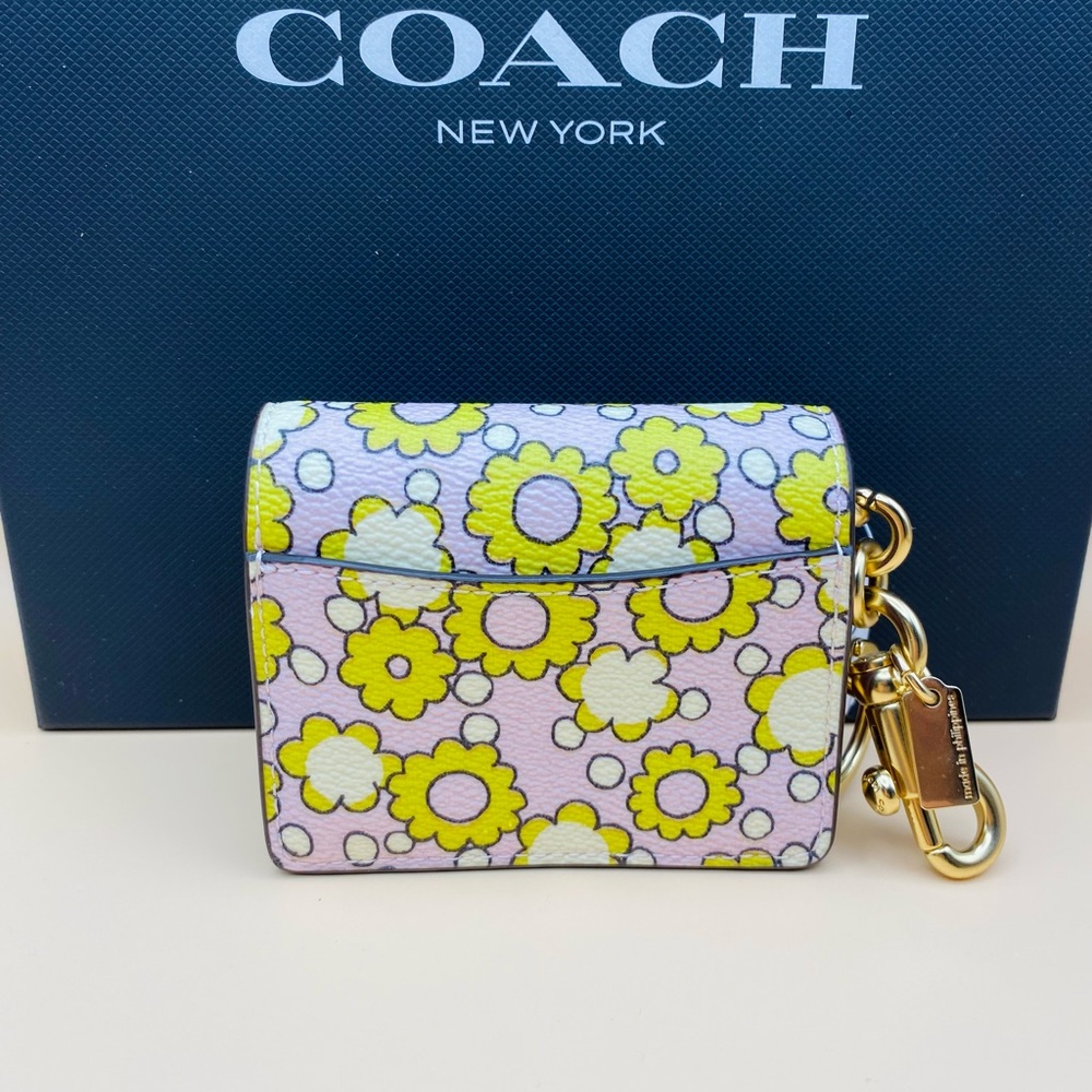 Coach Mini Klare Bag Charm with Blocked Floral Print Gold/Lilac Multi - Picture 2 of 8